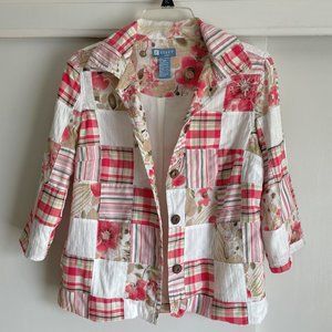 Vintage Koret Patchwork Jacket Petite Button Blazer Pocket Quilt Pink Floral XSP